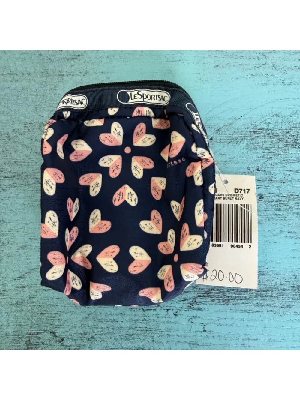 LeSportsac 3-Piece Cosmetic Bag Set In Heartburst Navy Pattern NWT